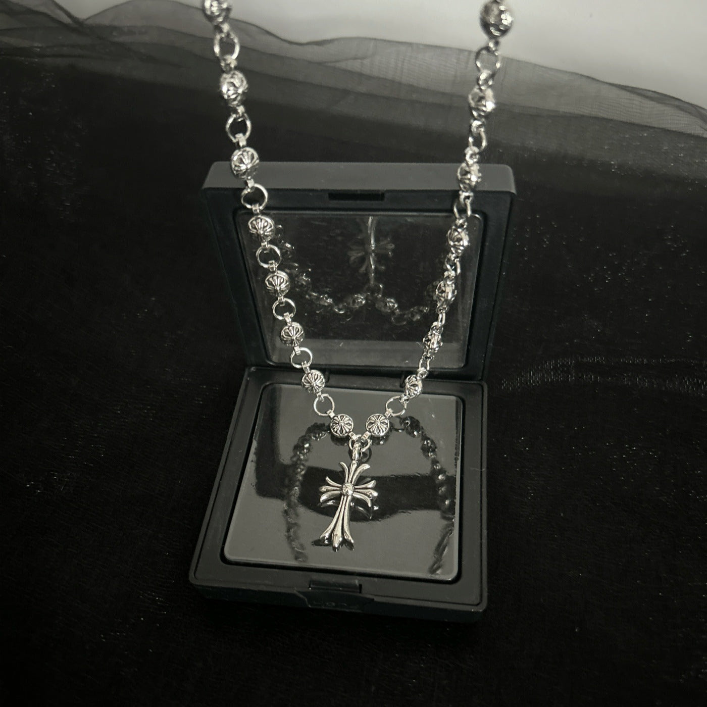 Vintage Cross Necklace Men's Street Hip Hop Trendy Pendant Handmade Chain Couple Accessories European and American Vintage Cross