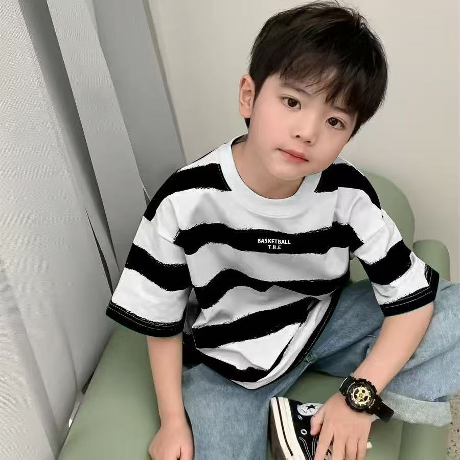 Children's cotton short sleeve boy and girl T-shirt, summer half-sleeved middle and big children's new round neck loose handsome shirt