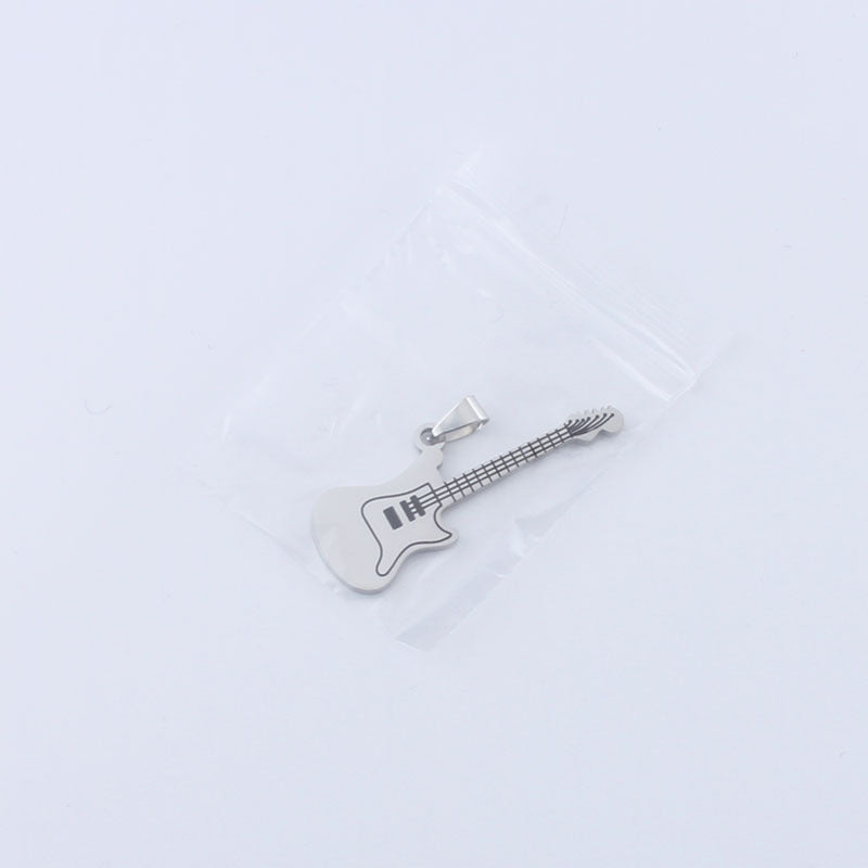 Guitar necklace men's hip hop titanium steel pendant men's and women's rock 'n' roll personality jewelry pendant sweater chain stainless steel jewelry