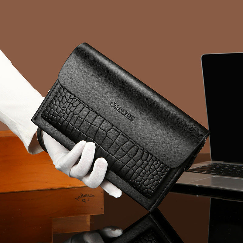 New men's clutch bag password lock crocodile pattern handbag wallet multi-card position trendy men's bag soft leather handbag men