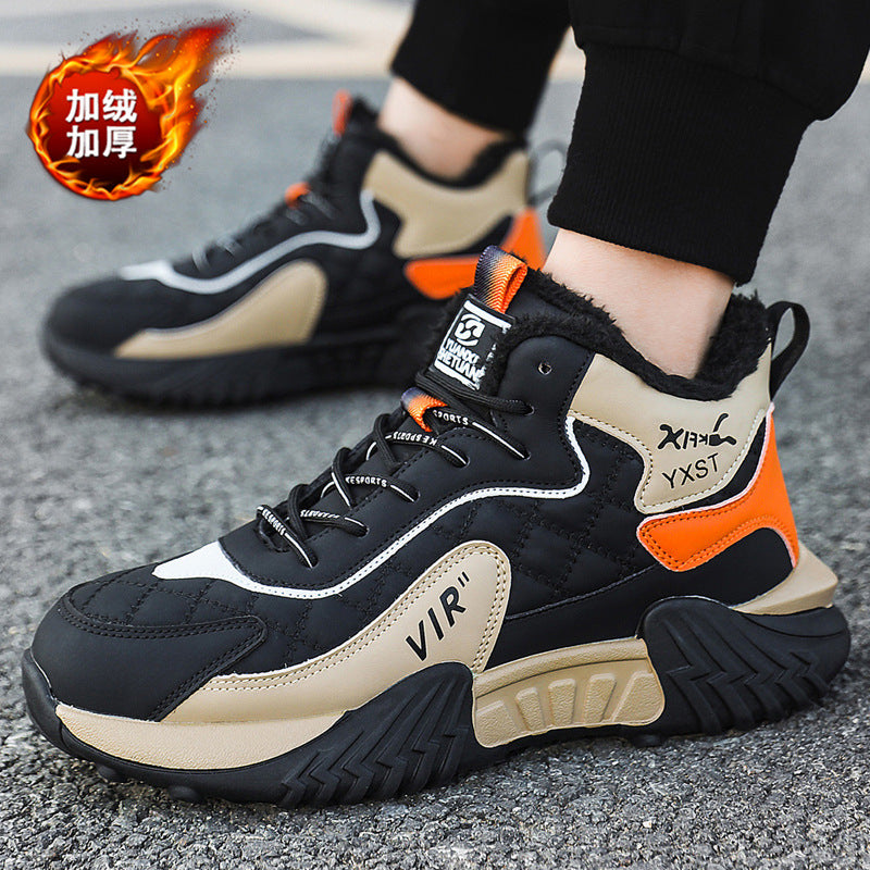 Men's shoes, autumn and winter high-top soft-soled non-slip fleece sneakers, versatile comfortable thick-soled lightweight casual running men's trendy shoes