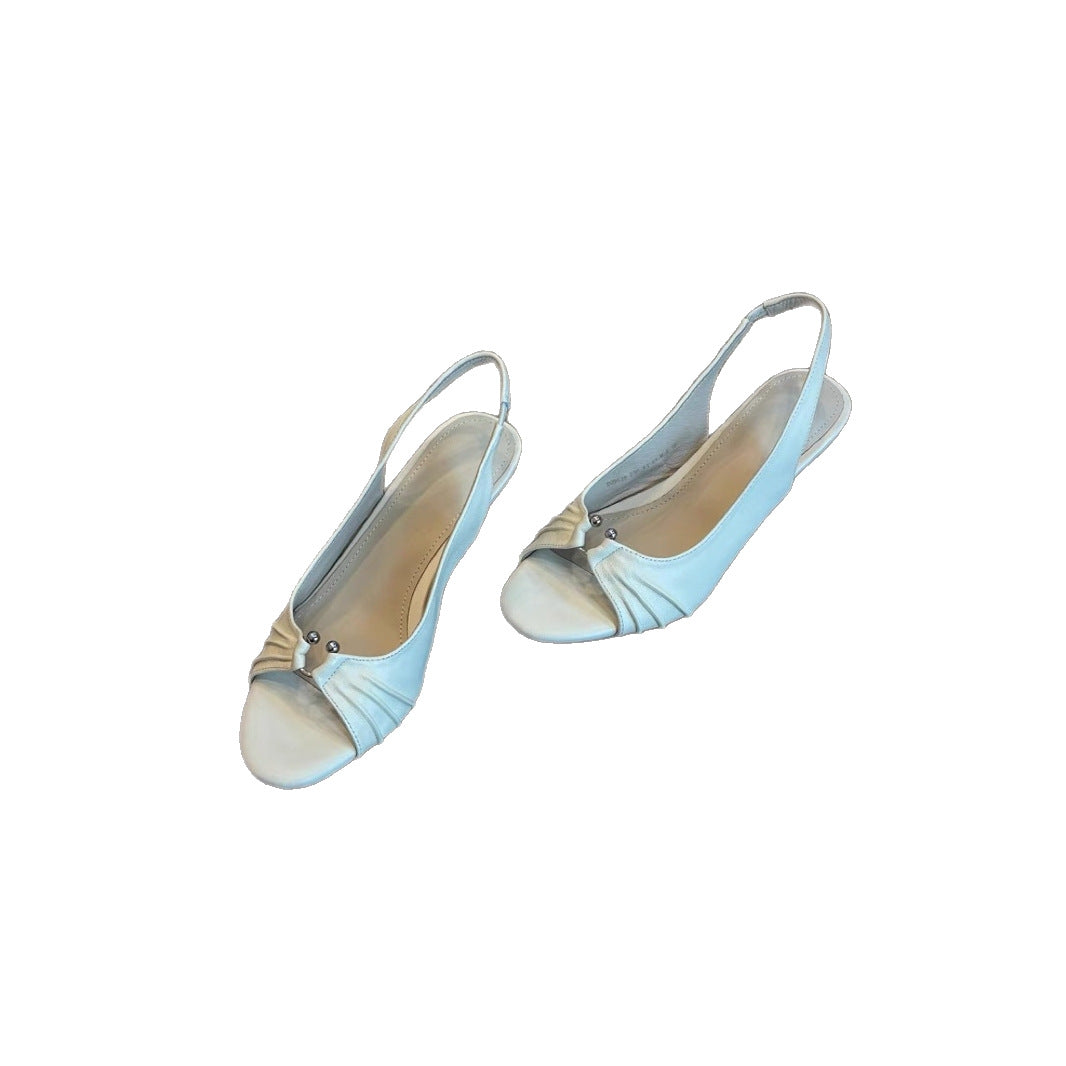 Sheepskin version ~ French temperament pleated hollow high heel sandals back trip strap thin heel metal buckle fish mouth high heel women
