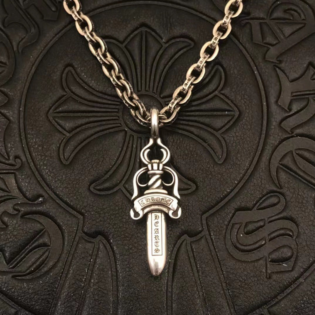 Chaoxuan Croxin necklace men's and women's medium double-sided sword necklace ancient family pendant European and American retro sweater chain