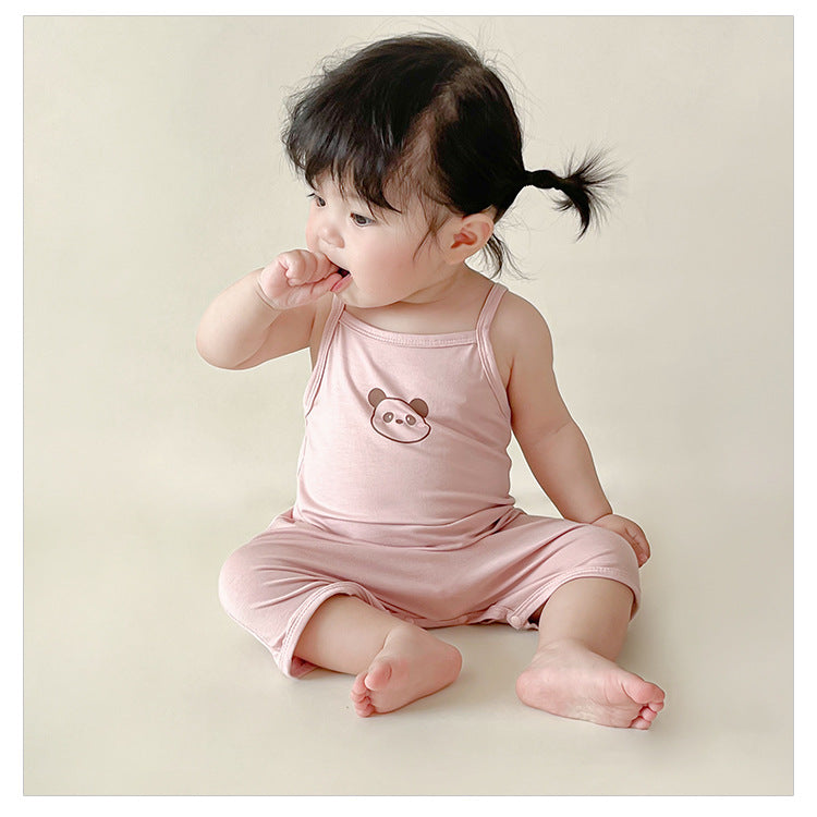 Baby suspender coveralls, sleeveless vests, bears, hayi, modal ice, silk, summer crawling clothes for boys and girls