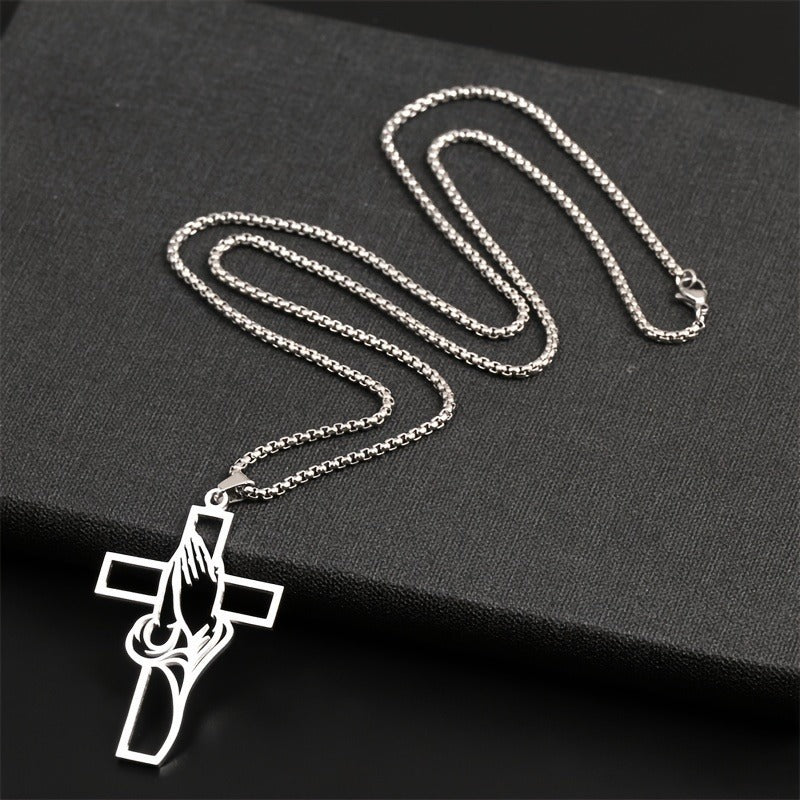 Cross-border stainless steel cross necklace men's titanium steel jewelry new jewelry religious prayer believers titanium steel necklace for men