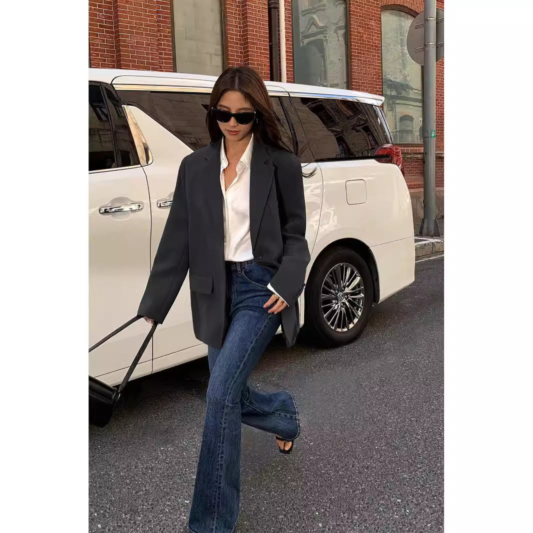 oversize gray blazer women's spring and autumn 2024 new korean version casual small man loose suit