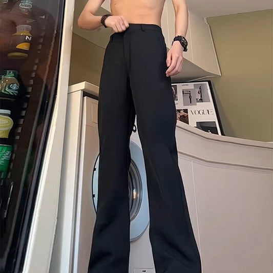 High-quality black bootcut anti-wrinkle trousersMen's loose trendy straight Korean black slim suit pants