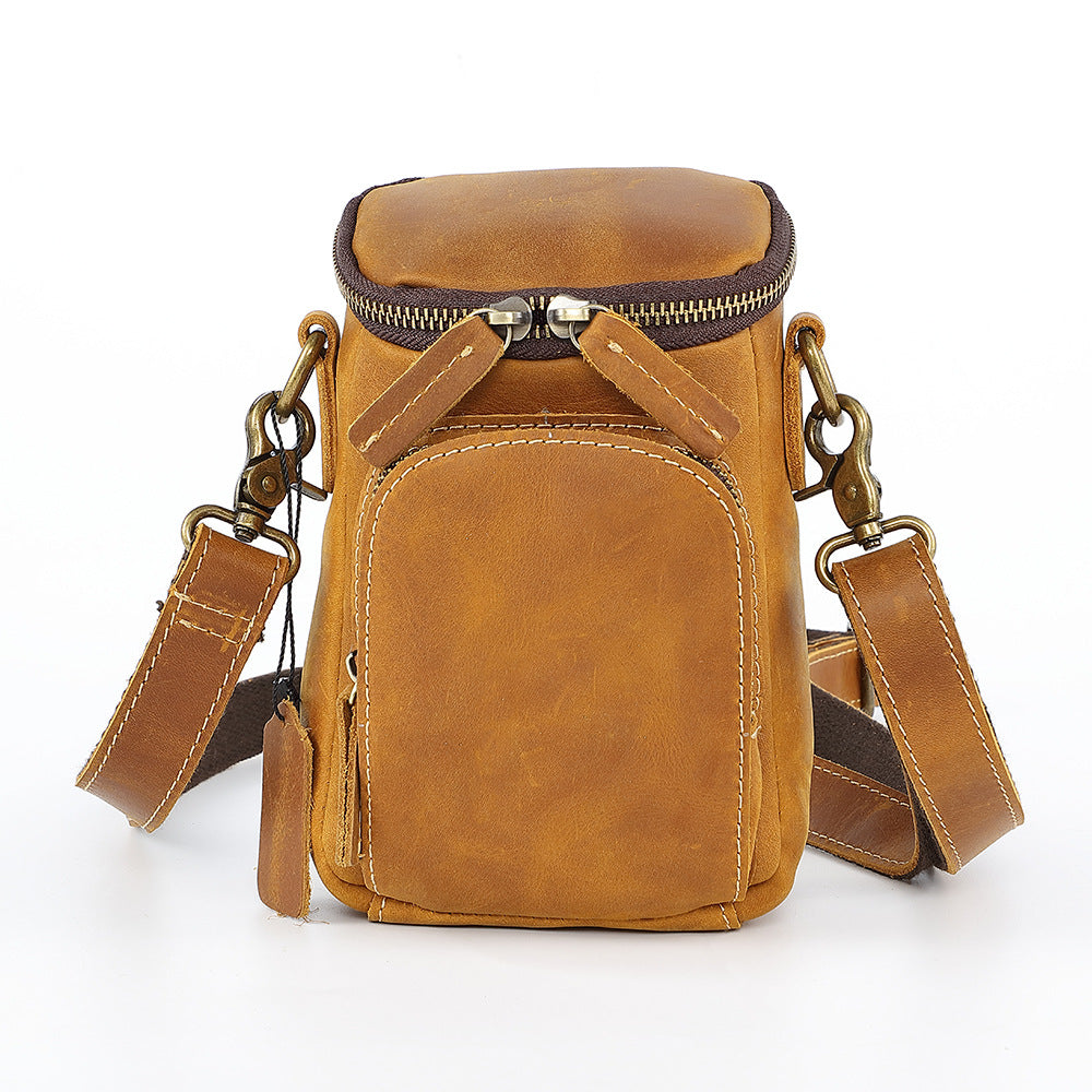 Vintage leather crossbody bag, mini men's backpack, top layer cowhide mobile phone bag, belt waist bag, casual small bag