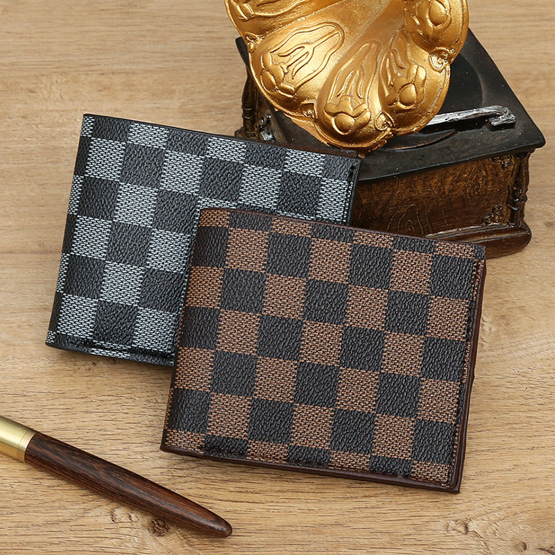 Cross-border men's short wallet, business wallet, checkerboard, youth horizontal, light luxury, multi-card slot, small bag, anti-theft brush