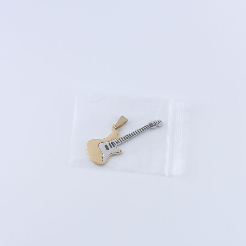 Guitar necklace men's hip hop titanium steel pendant men's and women's rock 'n' roll personality jewelry pendant sweater chain stainless steel jewelry