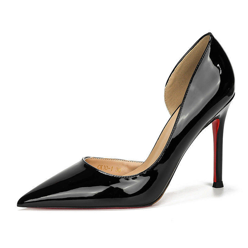 French red sole side hollow pointed high heels women's thin heels autumn and winter shallow sexy temperament, versatile light luxury and high-end sense