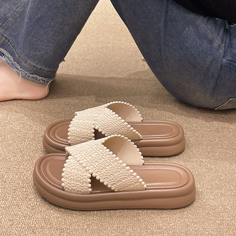Cross slippers sandals women's net 2025 new summer fashion thick-soled infrared beach versatile slippers wholesale