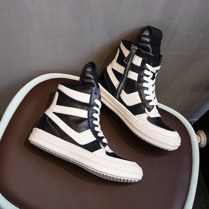 ro inverted triangle leather casual shoes for men and women couples hip-hop shoes 20 autumn and winter thick-soled Korean high-top personality short boots