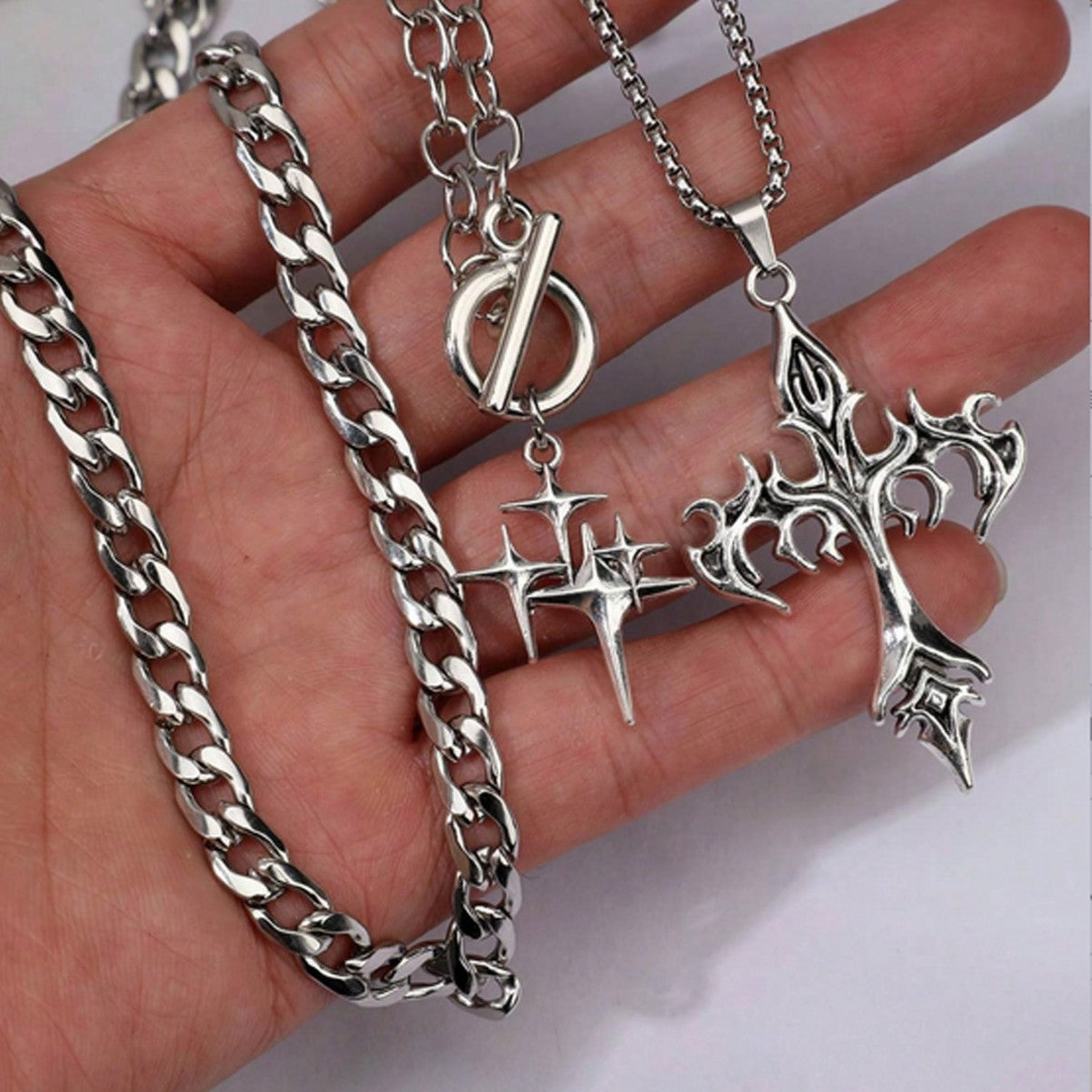 European and American trinkets Vintage hip hop rock thick chains Mangstar flame multi-layer men's necklaces women's necklaces