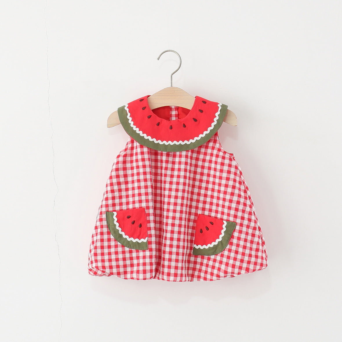 Children's Clothing 2025 New Styles Sleeveless Dress for Girls Summer Kids Baby Watermelon Collar Plaid Cotton Princess Skirt