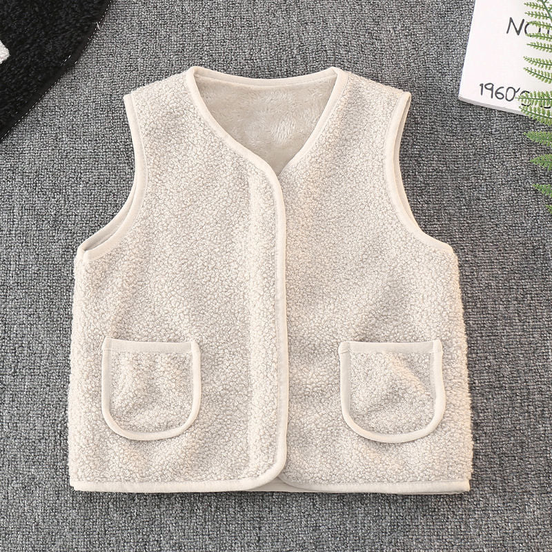 Children's vest warm vest wears lambswool inside 2024 new autumn and winter models for girls and boys spring and autumn boys shoulders