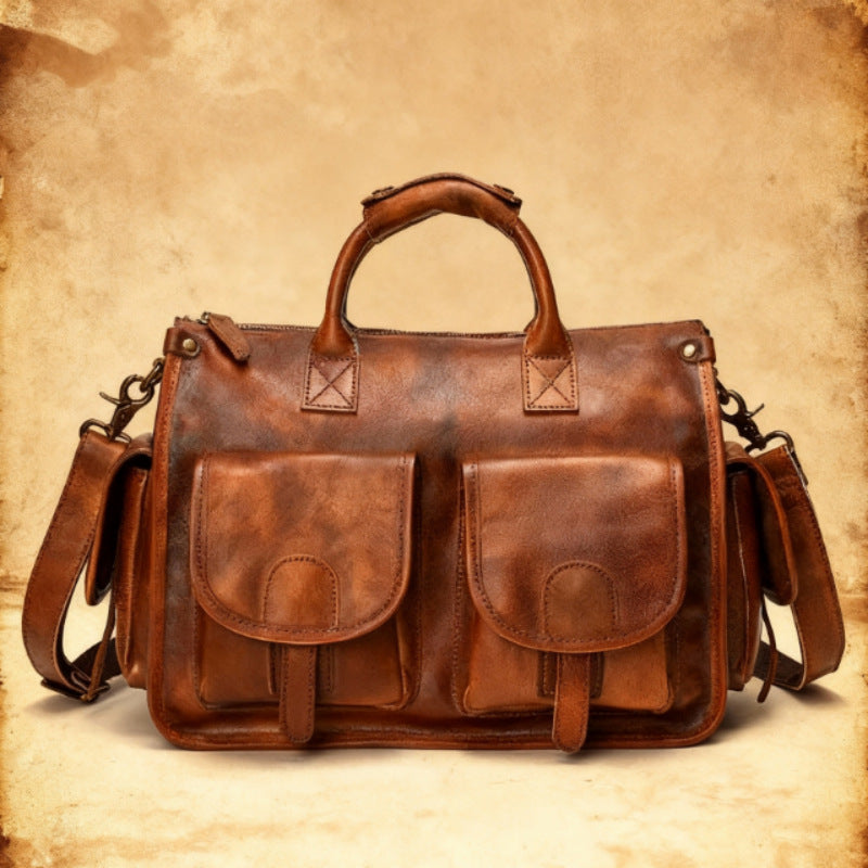 Cross-border leather men's cross-body bag vegetable tanned leather hand-polished hand-held briefcase high-end business men's bag single shoulder