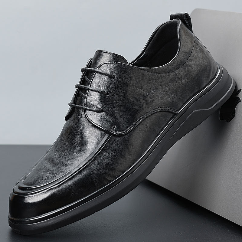 Men's shoes are covered with cowhide in spring, new men's business casual leather shoes, high-end leather men's platform single shoes