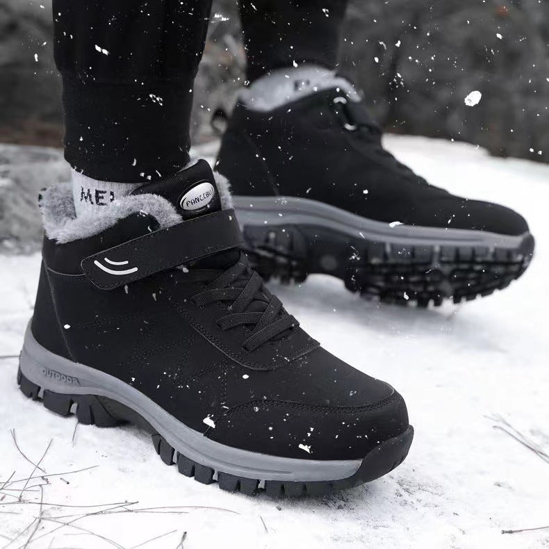 Middle-aged and elderly walking shoes winter new men's fleece thickened snow boots dad cotton shoes non-slip soft-soled hiking shoes