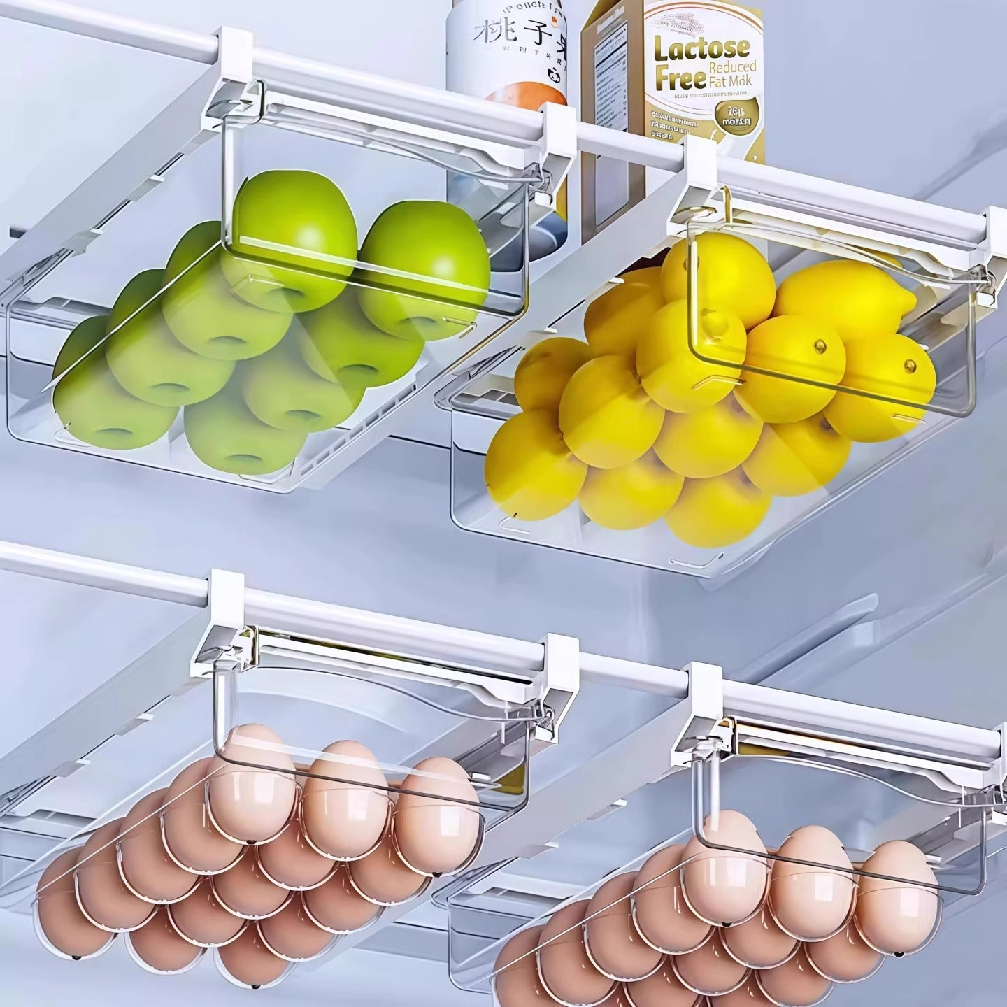 Refrigerator drawer storage box, hanging basket hanging eggs inside, using kitchen fresh-keeping freezer shelf to hold artifacts