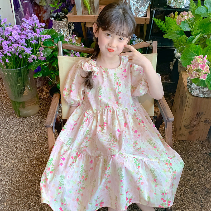 Girls' dresses, summer cotton skirts, Korean version children's doll collar floral skirts, baby thin girls, princess dresses