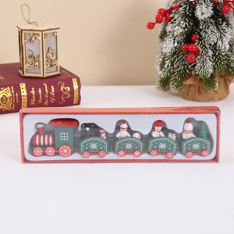 Cross-border special Christmas decorations, wooden four-section train children's holiday gift window table ornaments