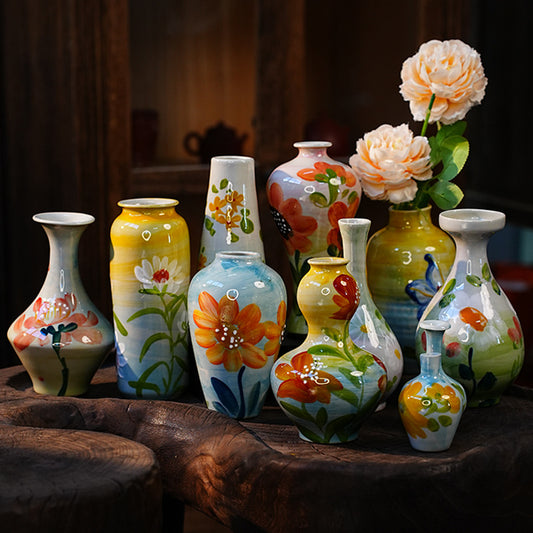 Jingdezhen handmade oil painting vase, dried flowers, home decoration, TV cabinet ornaments, wine cabinets, TV cabinets, ceramic small flowers
