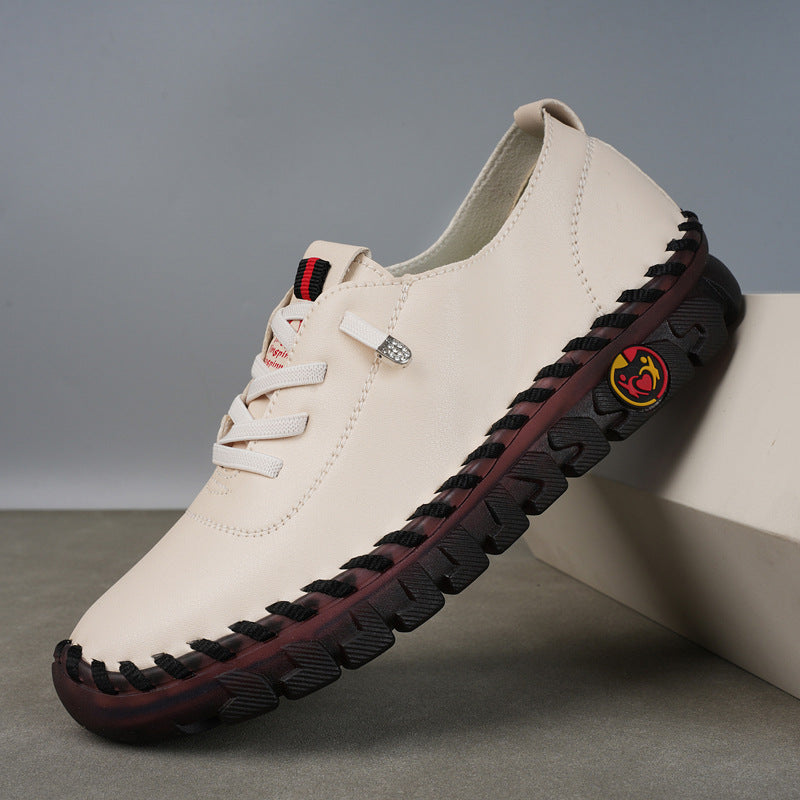 Cross-border foreign trade 2023 hand-stitched microfiber leather mom shoes casual shoes wear-resistant flat shoes 44 plus size women's shoes