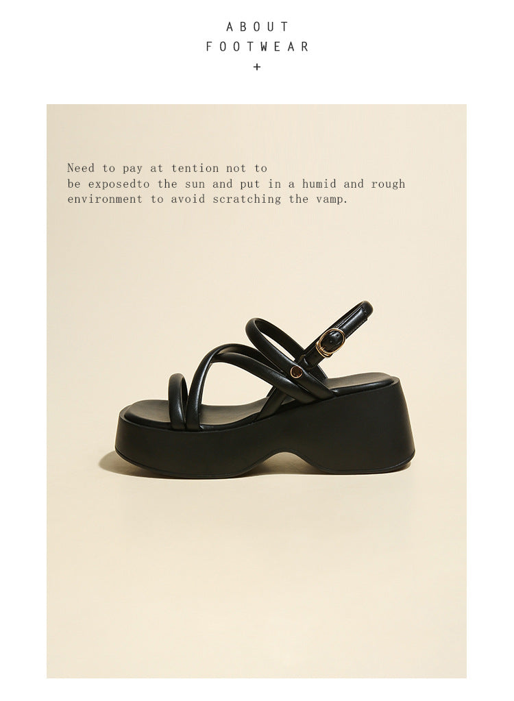 [Guanshun] small man thick-soled roman sandals women's 2024 summer new heightened wedge flatform sandals to wear outside