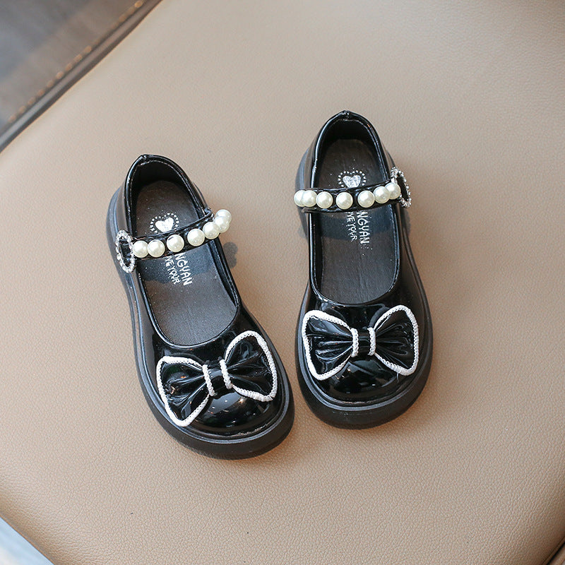 Girls' princess shoes autumn new British style black leather shoes baby soft-soled fashion children's Mary Jane single shoes