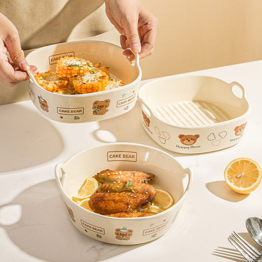 Double-ear air fryer, special bowl for oven, baking bowl, ceramic baked rice baking tray, baking bowl, steamed egg bowl, salad bowl