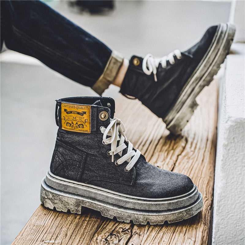 2024 Fall/Winter Douyin Martin Boots Denim Retro Denim Cargo Boots Retro Biking Men's Shoes Live High Quality
