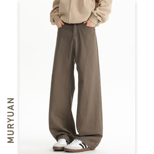 Muyuan Men's Maillard Cleanfit Vintage Casual Pants Unisex Versatile Loose Straight Long Pants