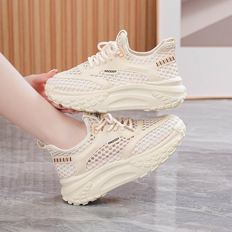 Running Shoes Women's Student 2024 New Summer Daddy Women's Shoes Mesh Breathable Lightweight Softsole Shock-Absorbing Sneakers