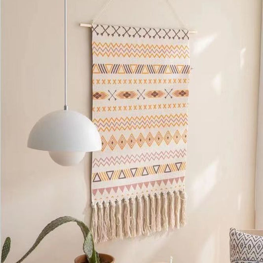 Vintage ins Nordic tapestry home decoration hanging fabric fringe hand-woven hanging painting bedroom living room background wall covering