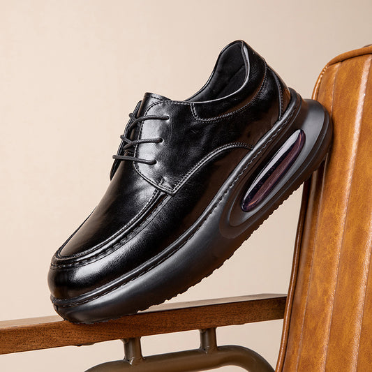 2025 Spring New Air Cushion Men's Shoes Genuine Leather Business Casual Leather Shoes Men's British Platform Sole Breathable Heightened Single Shoes
