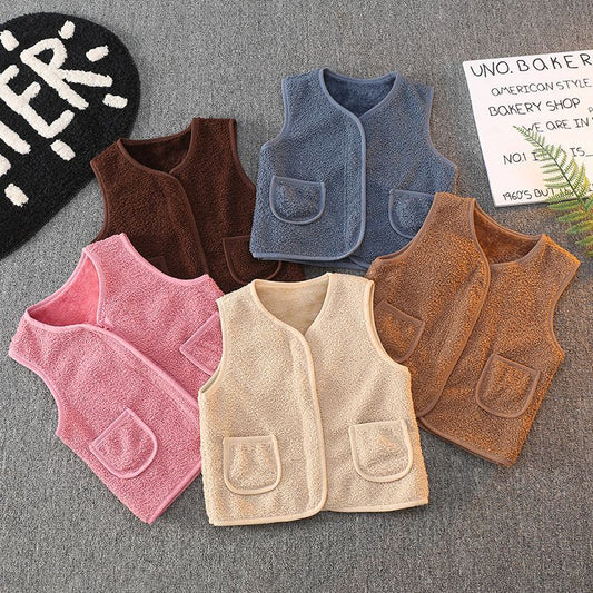 Children's vest warm vest wears lambswool inside 2024 new autumn and winter models for girls and boys spring and autumn boys shoulders