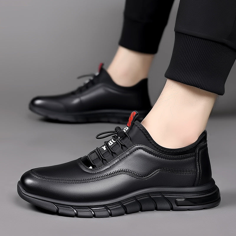 Men's Shoes Autumn Breathable Sneakers Men's Shoes Black Leather Soft Sole Men's Sports Non Slip Business Casual Leather Shoes