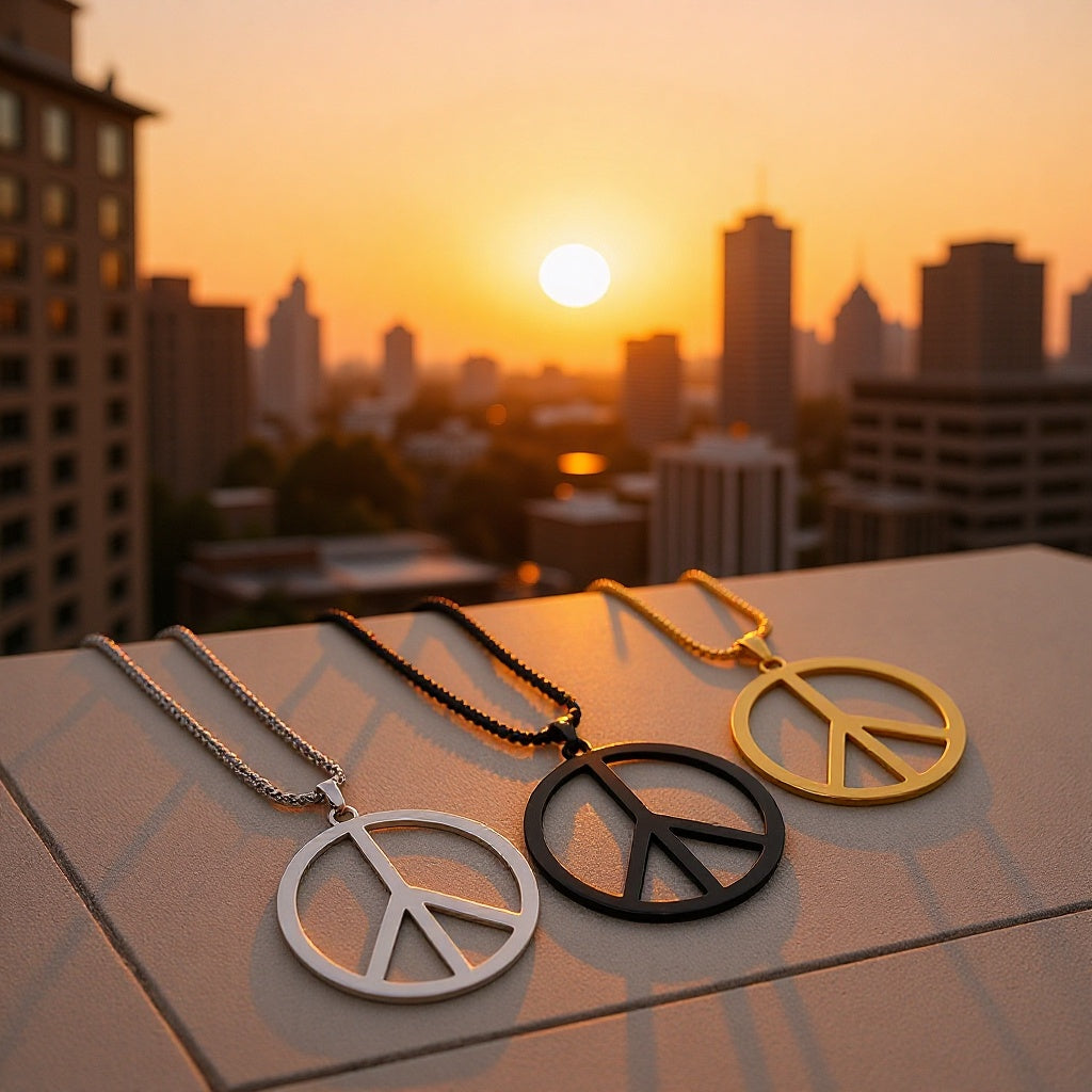 New Men's Creative World Peace Pendant Necklace Wholesale Rock Wind Chain Style Necklace Trend Hip Hop Sweater Chain