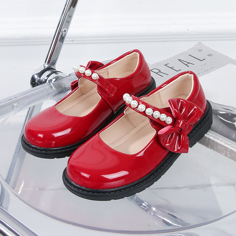 Plush girls' black leather shoes, autumn and winter children's Mary Jane shoes, student performance shoes, school shoes, performance cotton shoes