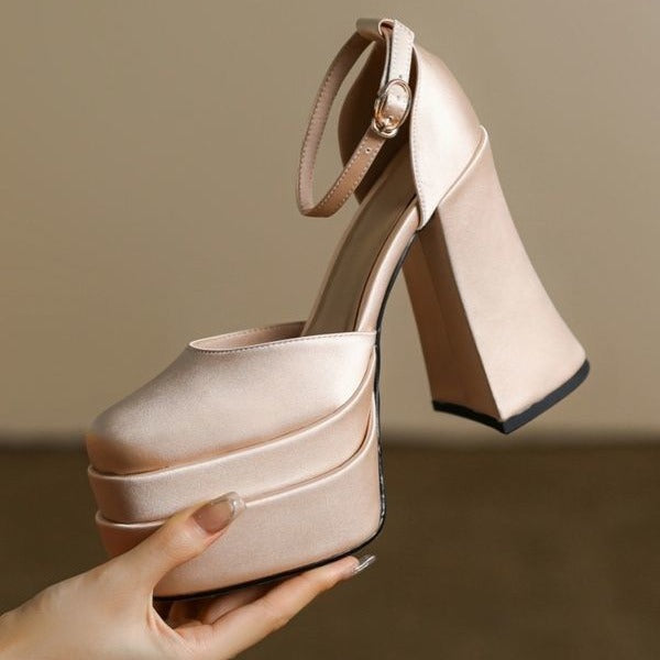 2025 new small thick heel platform high heels engagement banquet shoes do not tire feet, main wedding dress wedding shoes artifact