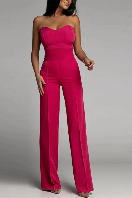 Cross-border spring and summer new women's clothing European and American foreign trade Amazon new sexy slim bandeau straight-leg jumpsuit