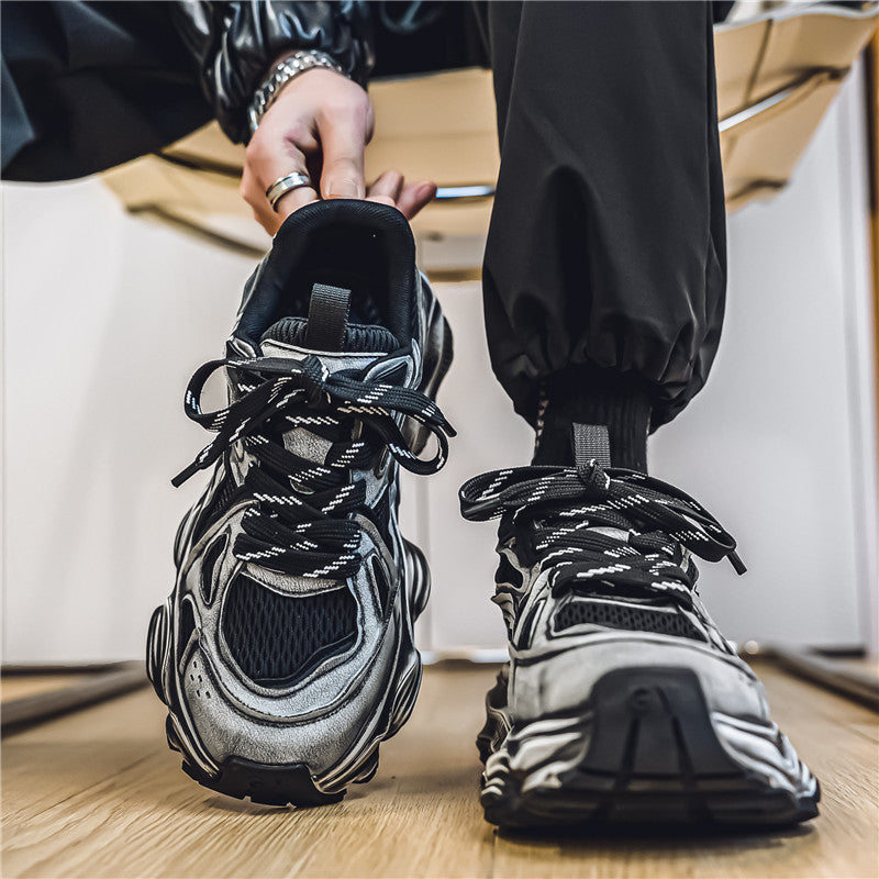 Hong Kong style dad shoes men's autumn fashion brand sense youth mesh casual versatile thick-soled height-increasing sneakers
