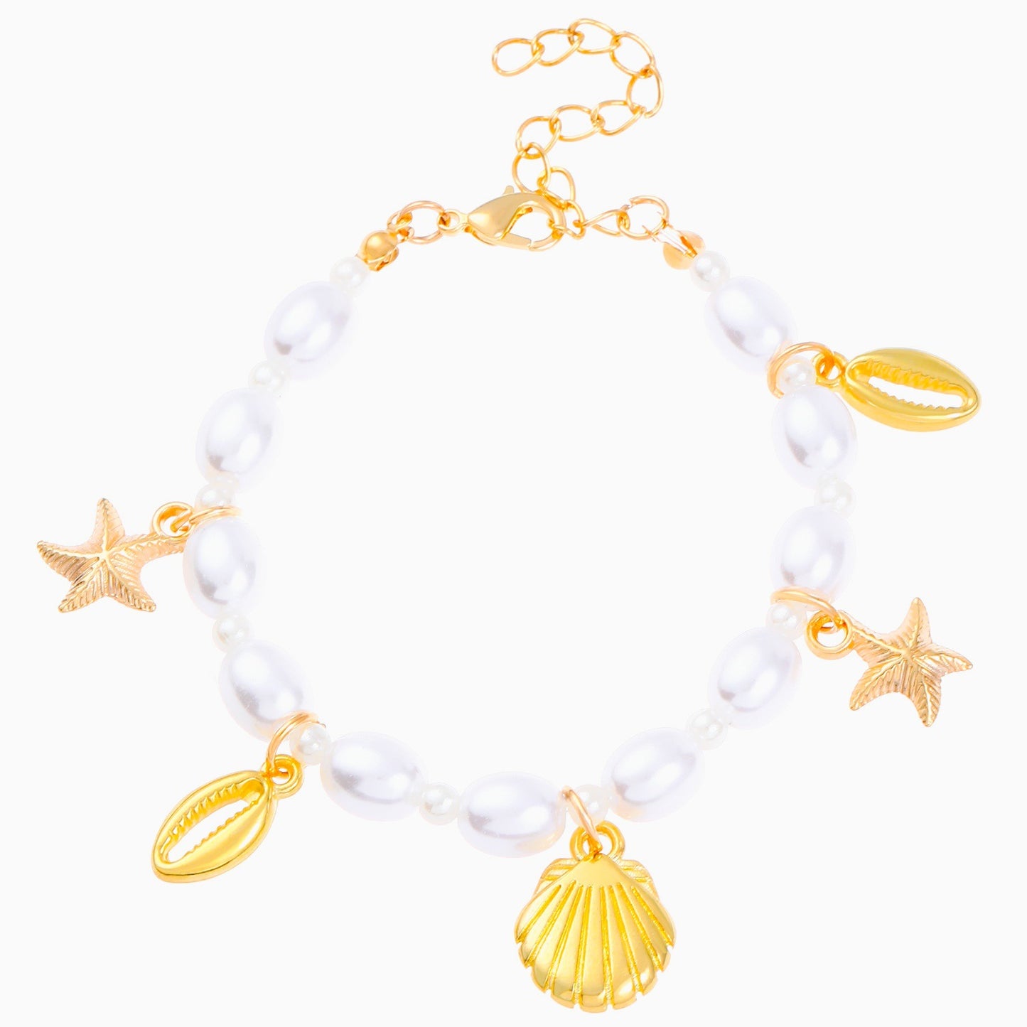 European and American cross-border beach ocean pearl ankle summer beach series starfish shell foot ornament versatile fashion bracelet