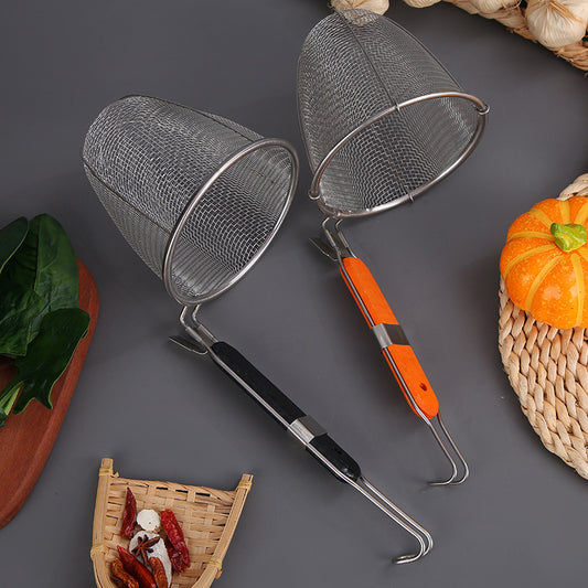 Kitchen supplies: stainless steel red handle powder fence, hot pot, drain, scoop, spoon, cooking noodles, leaking net, soup powder, scooping hot vegetable basket, powder fence