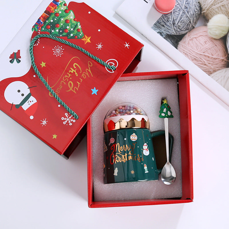 Wholesale ceramic mug Christmas gift box set with lid spoon mug water glass gift souvenir printing gift bone china