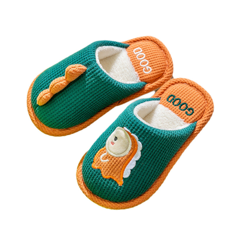 Children's linen slippers home parent-child slippers cute cotton and linen household floor slippers anti-slip sweat resistant cotton slippers
