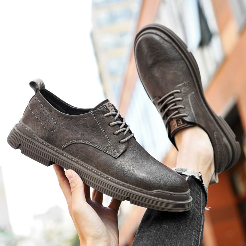 European Station Men's Leather Shoes Lace-up Casual Shoes Korean Version Versatile Black Leather Shoes New Men's Outdoor Shoes Spring 2022