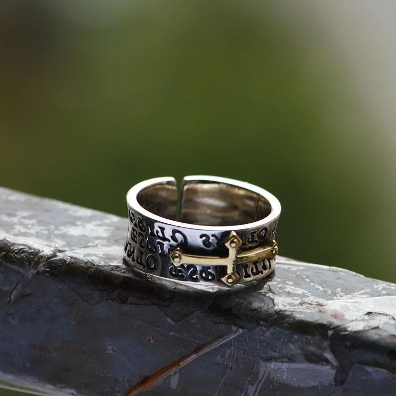 New Taigu Open Cross Ring Personality Retro Fashion Trendy European and American Silver Adjustable Men's Ring Silver Jewelry