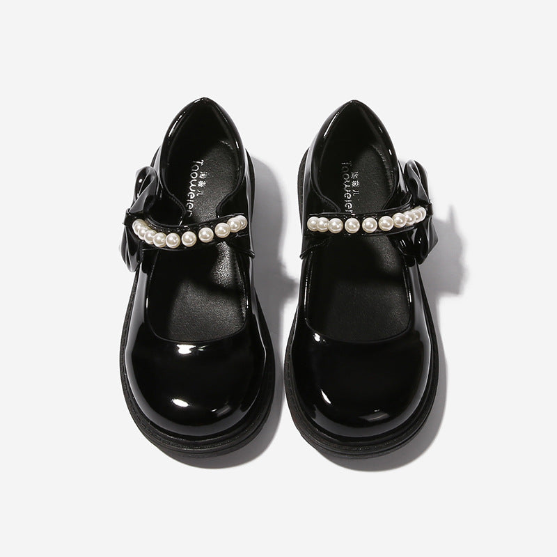 Plush girls' black leather shoes, autumn and winter children's Mary Jane shoes, student performance shoes, school shoes, performance cotton shoes